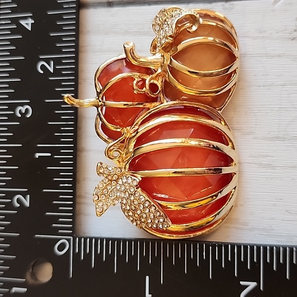 Pumpkin Brooch Dazzled With Simulated Diamonds BRB - Picture 3 of 4